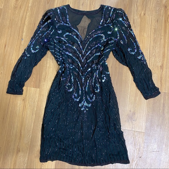 Vintage Silk Hand-beaded Cocktail Dress - Picture 1 of 8